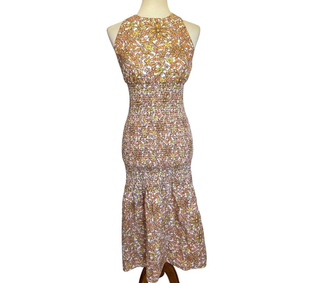 J. CREW Smocked Cross-Back Dress -  Medallion Floral - Size 2
